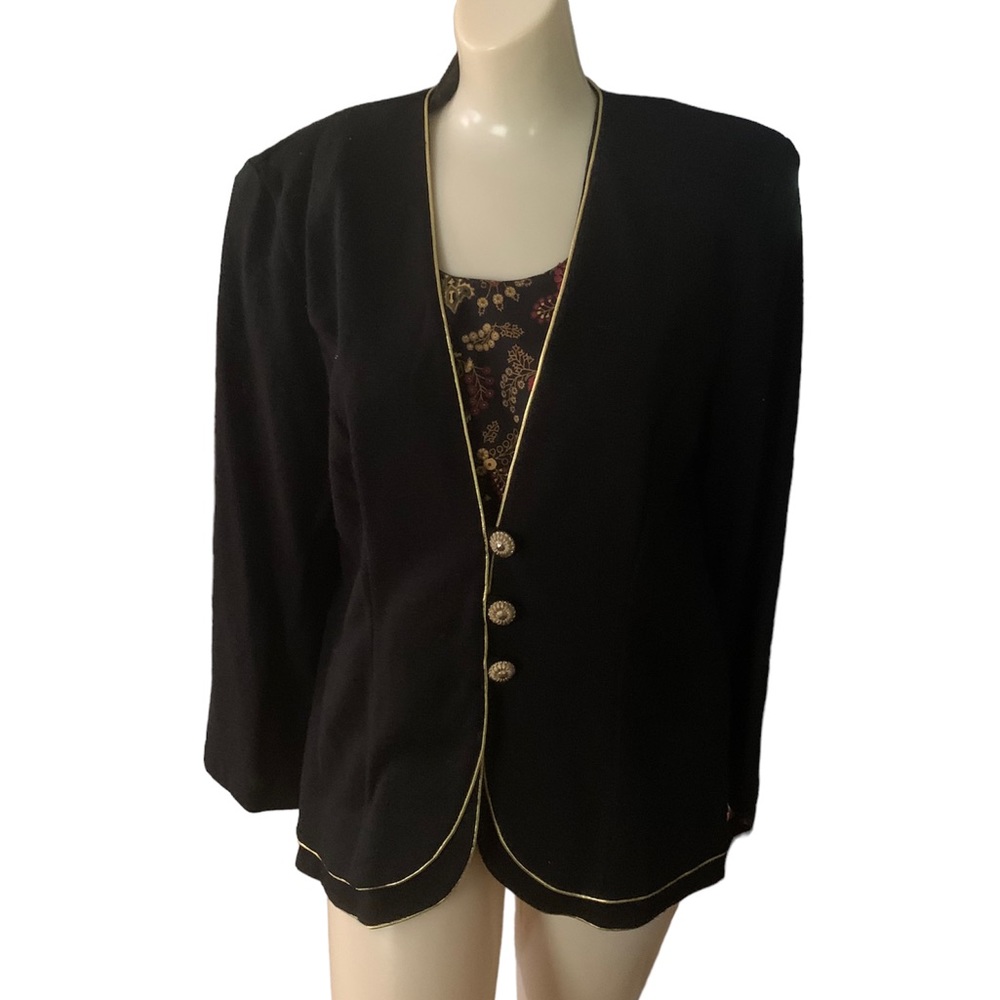 Vintage Serbian Cardigan Sweater Size 12P - 40 Black/Gold